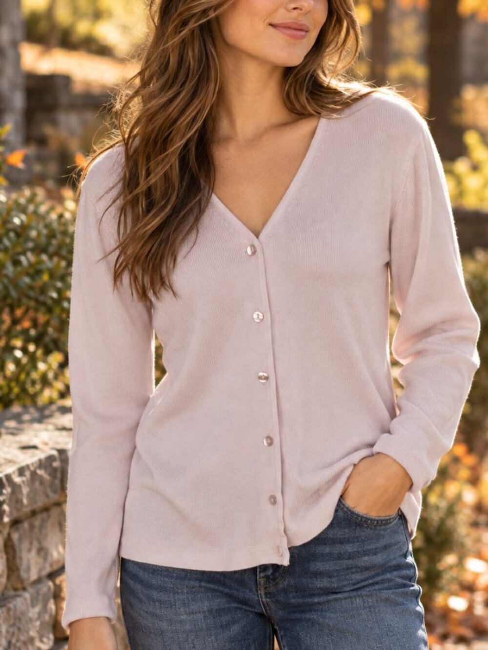 Preston & York Pale Pink Button Front Cardigan Sweater V-Neck Size Large